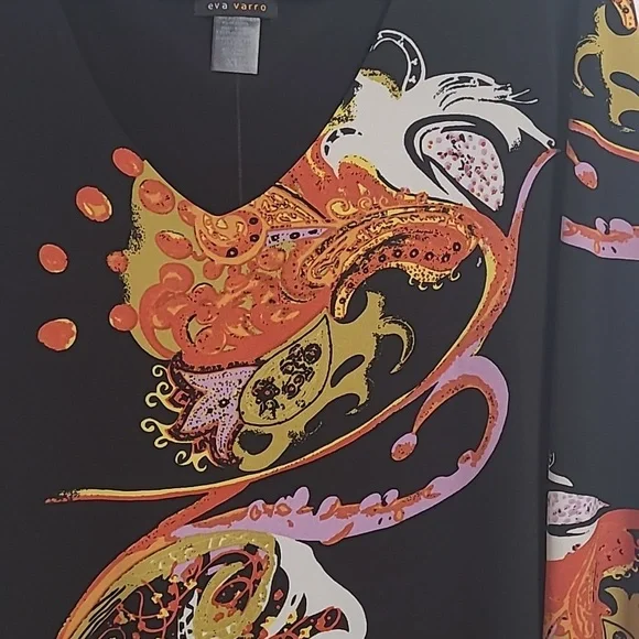 Eva Varro Stretch Artistic Design Multi Color Dress Sz XL -V Neck - Picture 6 of 11
